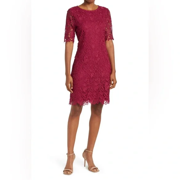 chinese dress ladies Nina Leonard Round-Neck Crochet Lace Sheath Dress at Amazon Women's Clothing  store